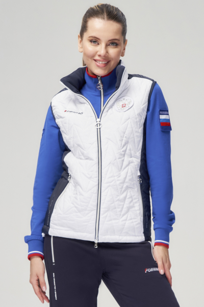 W11320G-FF242 Жилет утепленный женский (белый/синий)