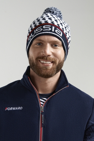 U20491G-WN222 Шапка трикотажная (белый/синий)