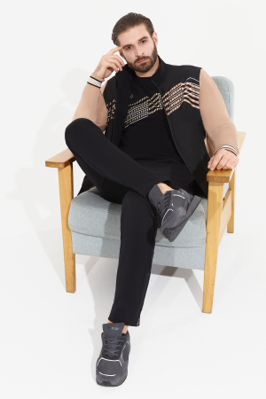 M04350G-DB251 Костюм тренировочный мужской (бежевый/черный)