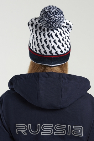 U20491G-WN222 Шапка трикотажная (белый/синий)