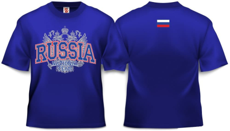 Футболка Russion National Team взрослая/ десткая (василек).Модель Р-018В