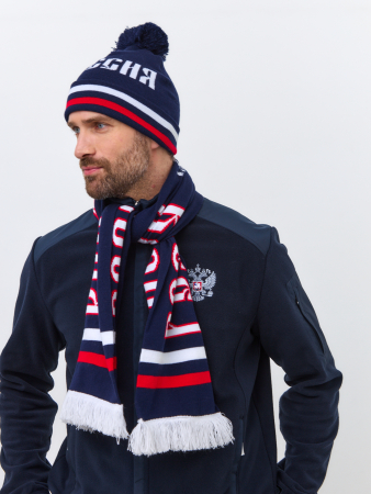 Шарф вязанный РОССИЯ 60M-RT-1848 синий /RUSTEAM