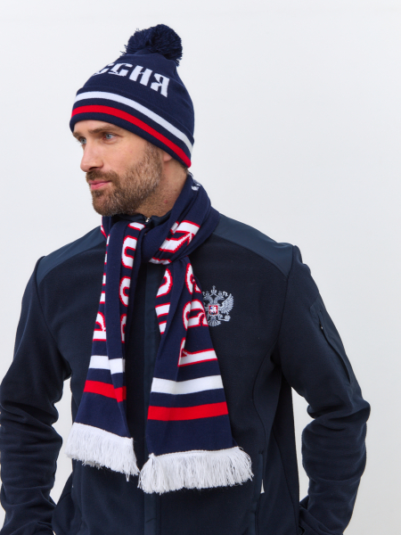 Шарф вязанный РОССИЯ 60M-RT-1848 синий /RUSTEAM