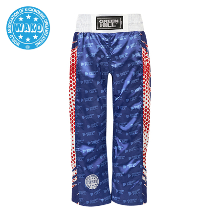 Брюки кикбоксинг WAKO Approved синие /Green Hill 