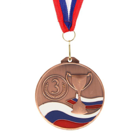 Медаль наградная с лентой, бронза 051 / Диаметр 70 мм