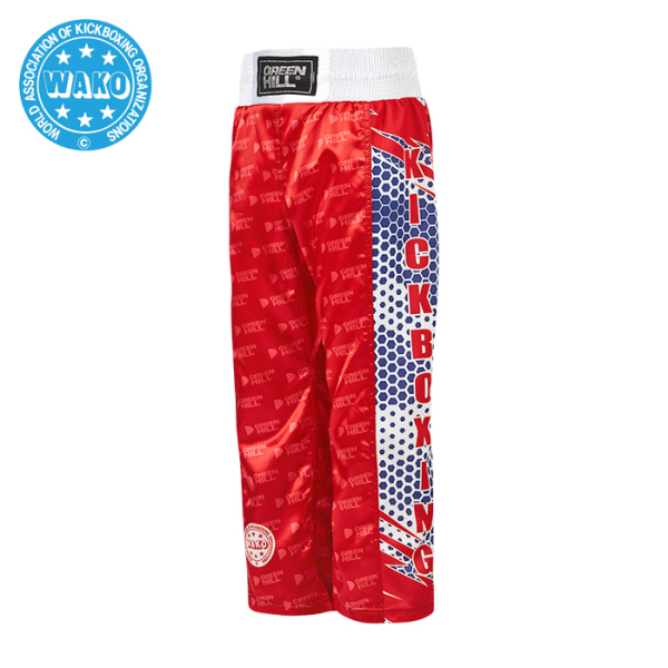Брюки кикбоксинг WAKO Approved крас /Green Hill 